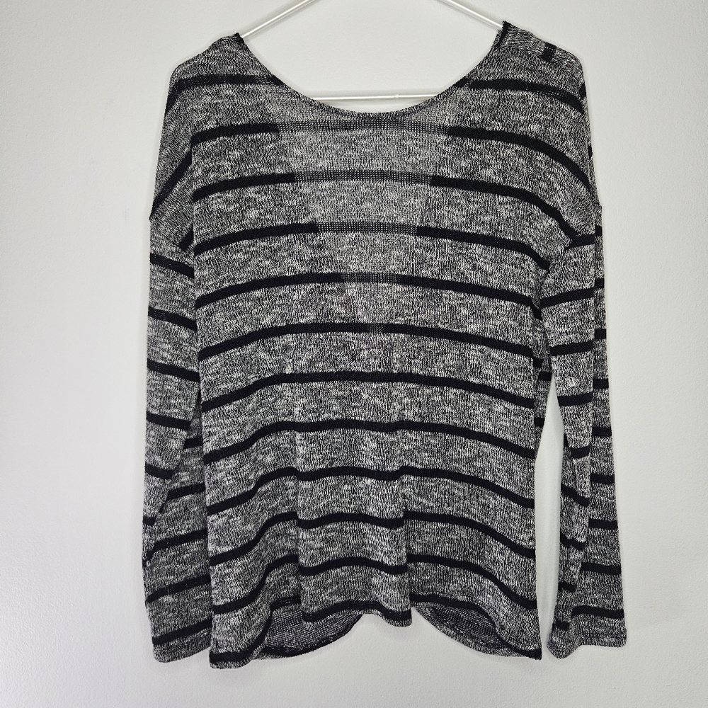 Lush Striped Black and Gray Twist Back Sweater Sz M